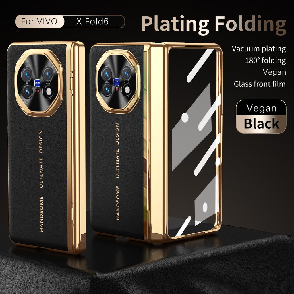 For Vivo X Fold6 Fold 6 180° Infinity Foldable Glass Front Film Vacuum Plating Anti-Fingerprint Hand Flap Phone Case Cover
