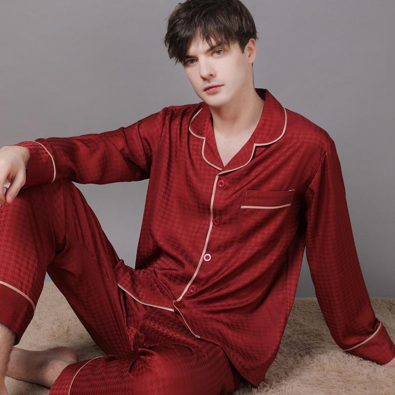 2022 Jarní a podzimní pár pyžam z ledového hedvábí - Dámské a pánské dlouhé kalhoty, nadměrná velikost, domácí oblečení