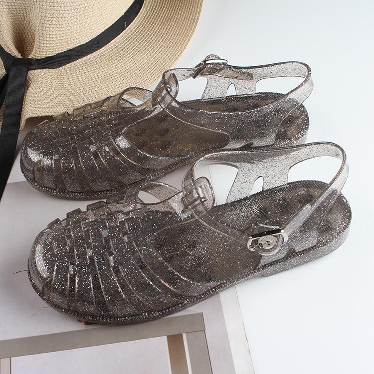 Heli Shark Summer Baotou Women's Sandals New Fashion Hollow Outer Wear Beach Women's Shoes Flat Heel Casual Flat Sandals