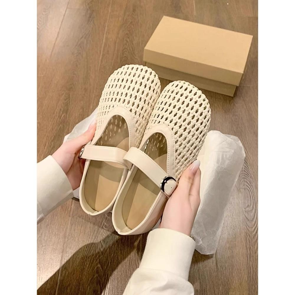 Mary Jane single shoes children's new summer hollow mesh woven fishing net shoe size bag head sandals