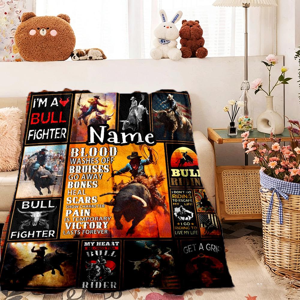 Bull Riding Adventure Customize Your Name Home Blankets Comfortable Soft Lightweight Allseason Multipurpose Blanket For Picnics Sofas Offices Beds