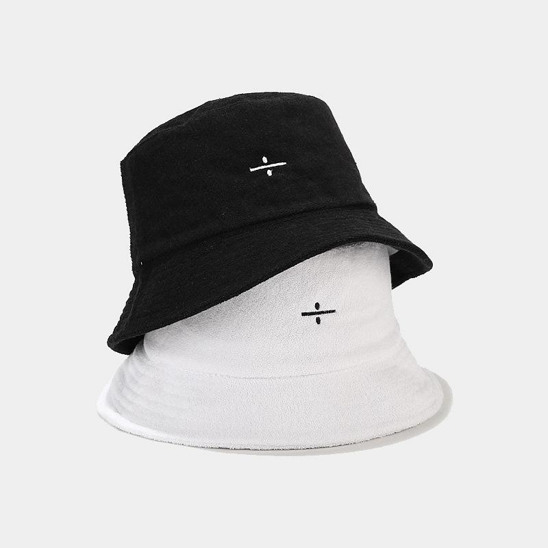Korean Version of the New Towel Material Bucket Hat Symbol Embroidery Internet Celebrity Foldable Basin Hat Spring and Autumn Outdoor Visor Hat Chil