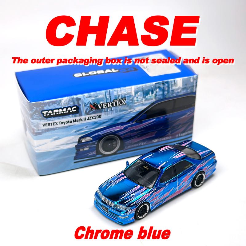 QEZT6 Tarmac Works 1:64 TW VERTEX Toyota Mark II JZX100 Blue Metallic Chase alloy car model