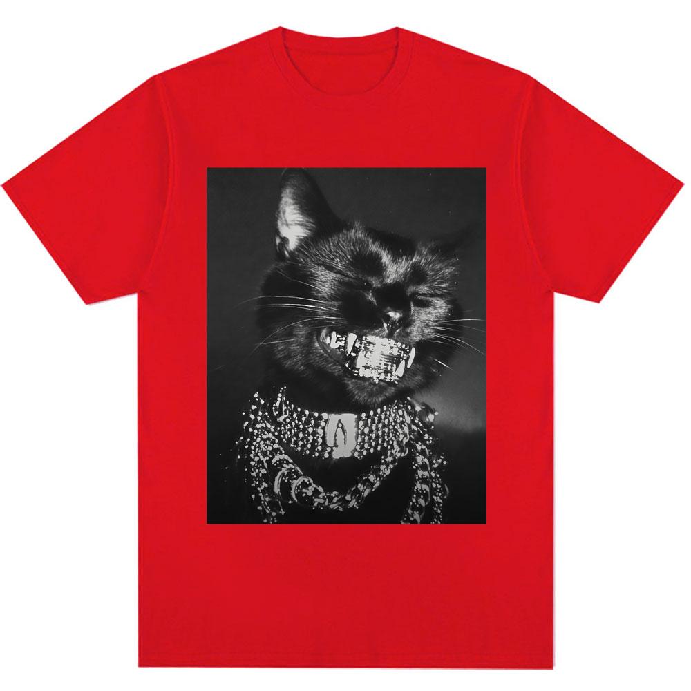 Funny Black Cat Y2k Kitten Meme Print T Shirt Men Women Vintage Fashion T-shirts Oversized Cotton Casual T-shirt