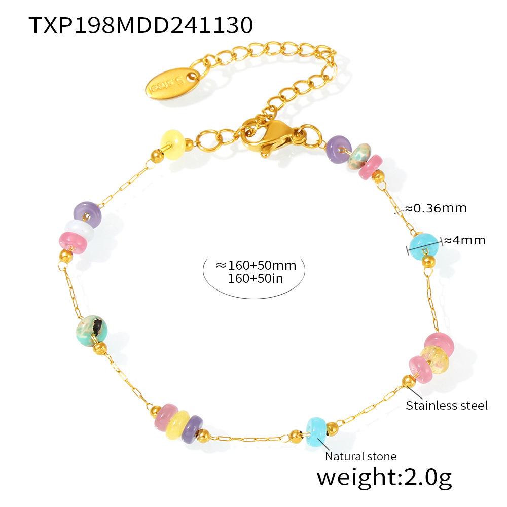 Qiong Yao Mixed Color Natural Stone & Stainless Steel Abacus Bead Necklace & Bracelet Set