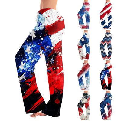 Pantaloni largi casual de modă pentru femei cu imprimeu de Ziua Independenței