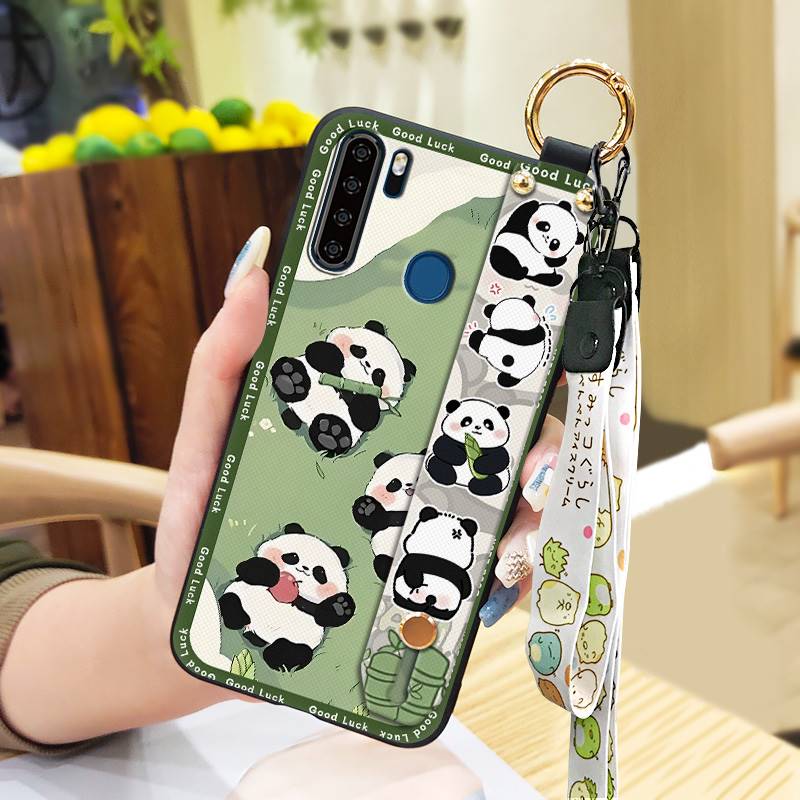 Panda Wristband Phone Case For Blackview A80 Pro Cute Anti-dust Anti-knock Wrist Strap Shockproof Cartoon Durable Ring