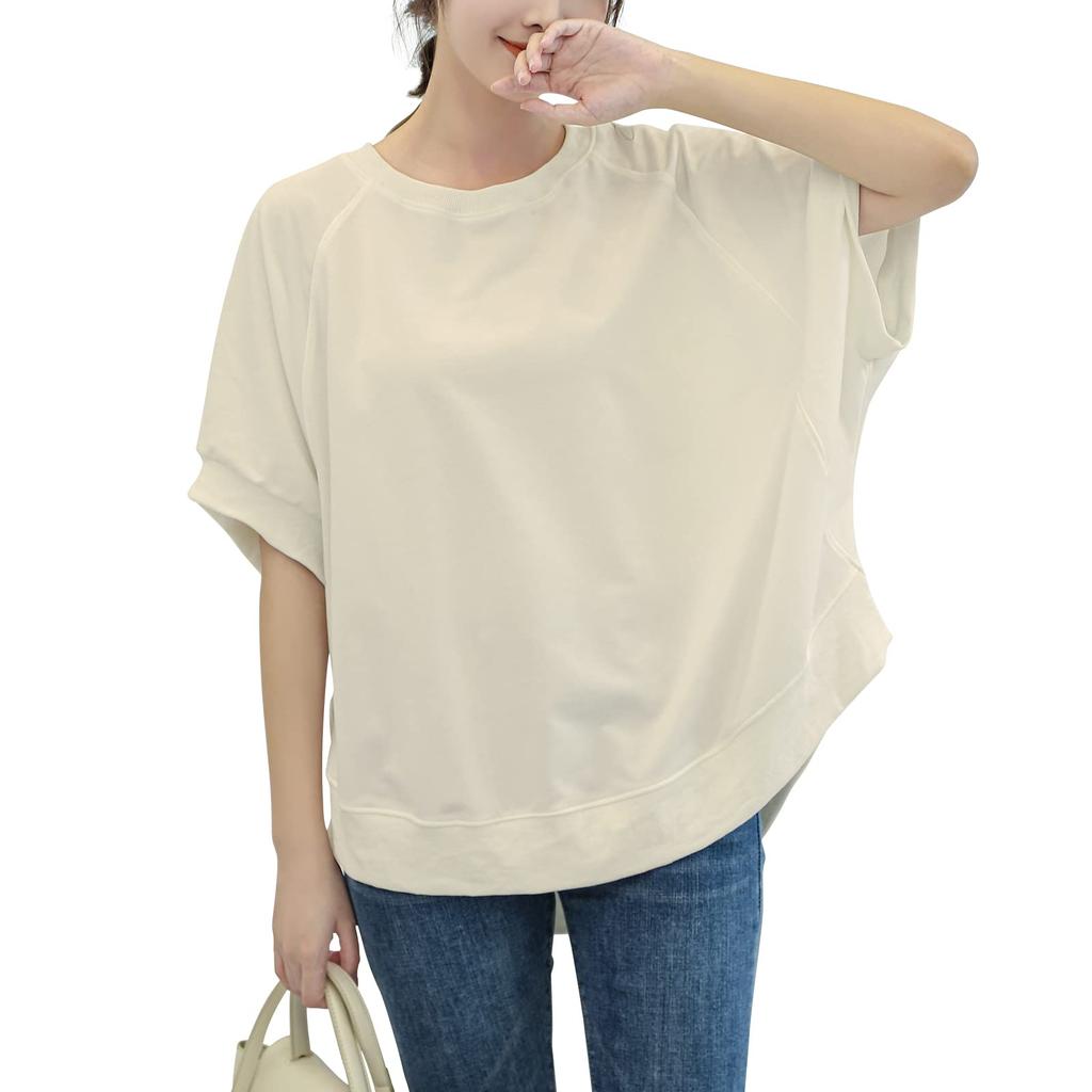 Round neck dolman short cut and loose summer summer large body everyday fall [KumiModa] T-shirt, sleeves, women's, sleeves, sew, cotton, blouse,