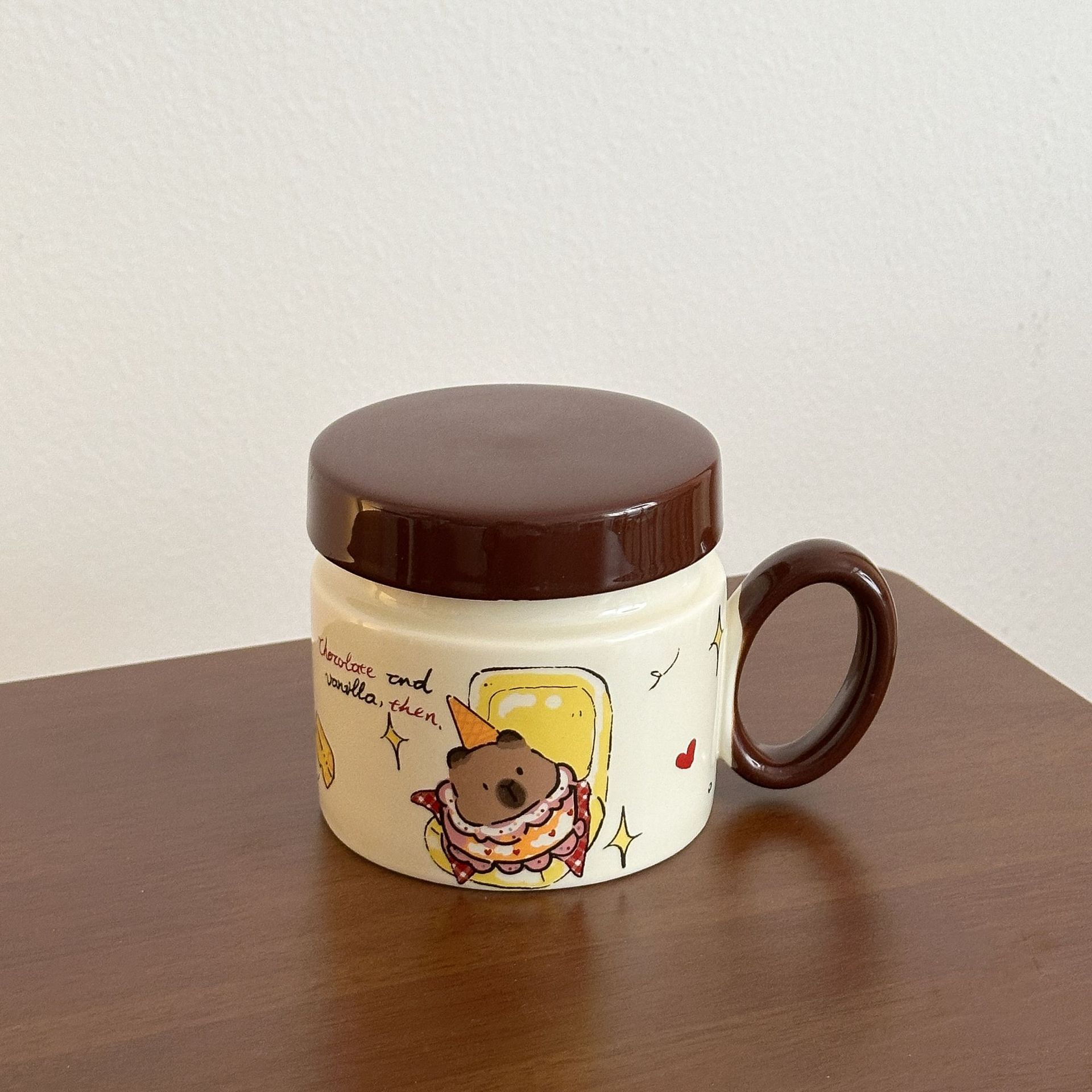 Haushaltstasse Niedliche Capybara Keramiktasse mit Deckel Löffel Praktisches Geschenkset Geschenkbox-Verpackung für Kunde 301-400ml