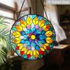 2D Flat Stained Glass Rainbow Mandala Window Decoration, 6.3/7.87inches Colored Glass Plate with Chain, Charming Indoor/Outdoor Sun Catcher Home