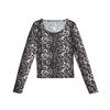 Style européen et américain automne nouveau vêtements pour femmes imprimé léopard maille perspective col rond manches longues haut T-shirt coupe ajustée