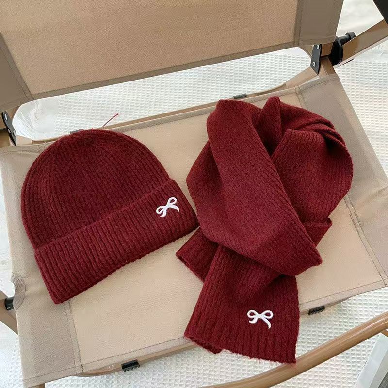 Children's hats, scarves, two-piece sets, bow-tie wool hat covers, autumn and winter warm middle-aged and older children's students' baby knitted hats