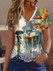 Minimalist Cat Pattern V Neck T Shirt For Women Fashion Casual Daily Street Style Vacation Outfit Look Lovely Simple