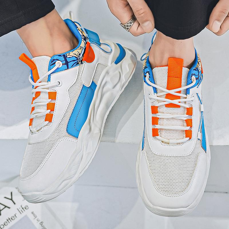 

Mesh Breathable Men s Shoes New High Top Trendy Versatile Height Increasing Sports and Leisure Running Dad Trendy Shoes 39 оранжевый