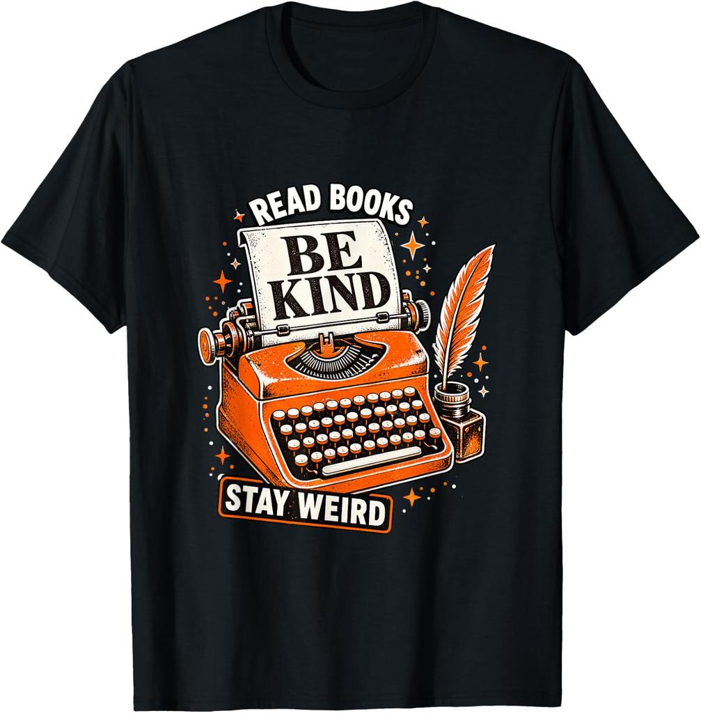 Read Books Be Kind Stay Weird Shirt with Retro Quill Art Unisex T-Shirt