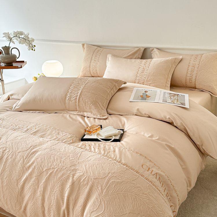 Spring Luxe 100% Cotton 4-Piece Bedding Set: Embroidered Duvet Cover, Sheet, and Fitted Sheet