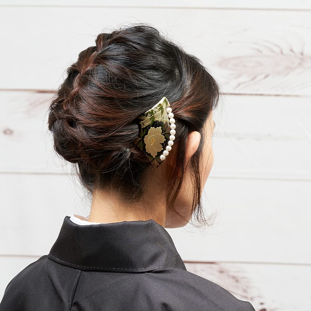 Pearl Hair Ornament for Weddings and Made In Peony Suitable for Women In Their and 60s Hairpin, 8w506, Maki-e (lacquer-work) Mothers' Days, Japan,