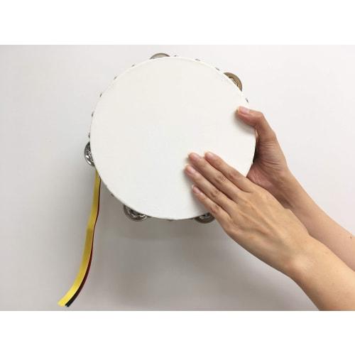 Nogami Mokko Yamayo Tambourine, 21cm, Clear (Wood Grain, White Frame), Cowhide Leather, Tin (Jingle), 6 Holes, 3-Color Ribbon Included, 0200005