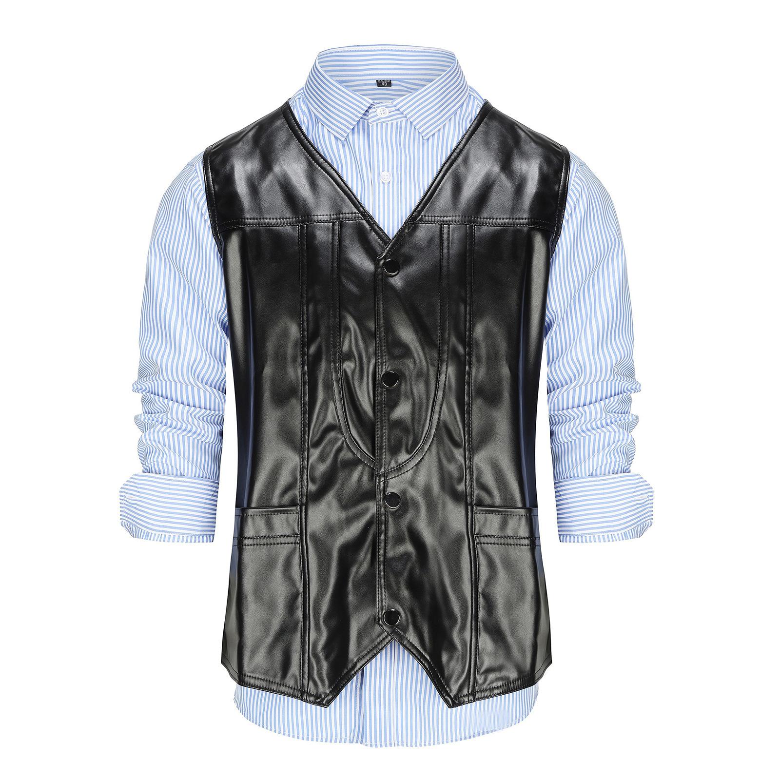 

Новый и минималистичный мужской кардиган, модный городской жилет из искусственной кожи с v-образным вырезом, мужской повседневный жилет XXL чёрный