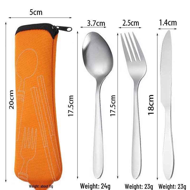 Stainless Steel Cutlery Set: Knife, Fork, Spoon with Cloth Bag - Portable for Student or Picnic Use