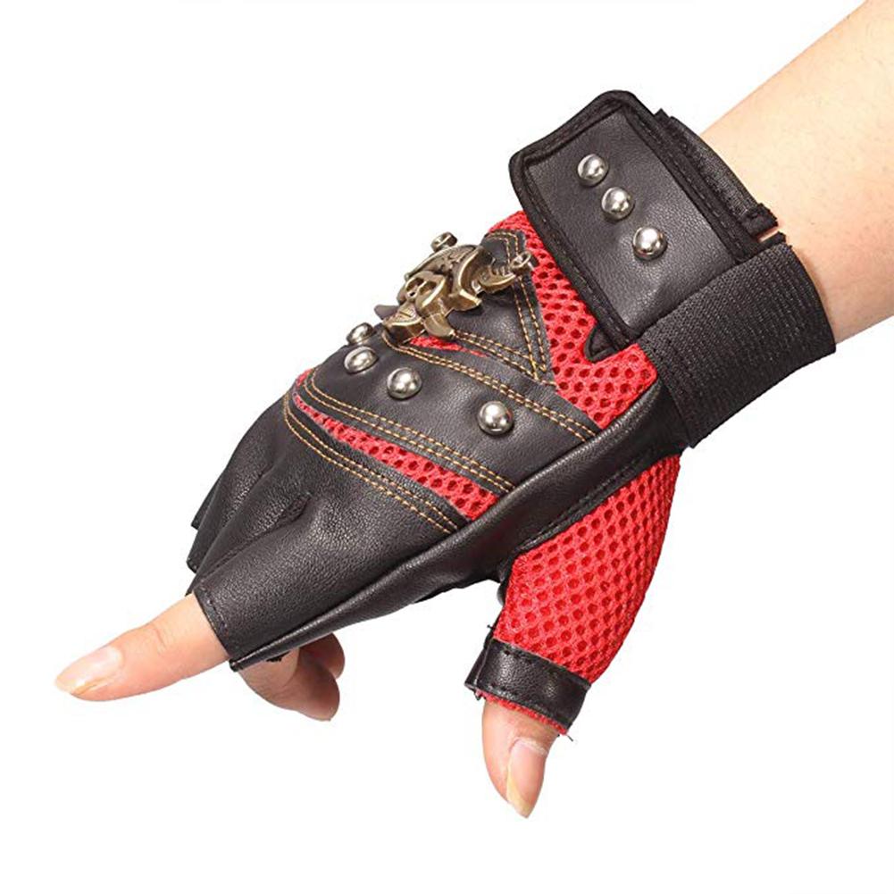 1 Pair Artificial Leather Rivets Pirate Skeleton Gloves Punk Half Finger Gloves Men s Gloves for Motorcycle Riding Outdoor Sports Material: Artificial leather