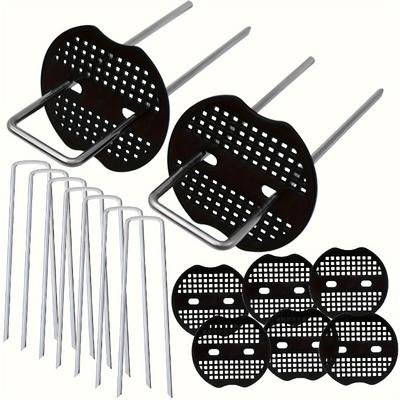 200Pcs U-Shaped Nails Garden Stakes Galvanized Landscape Staples with Buffer Washers