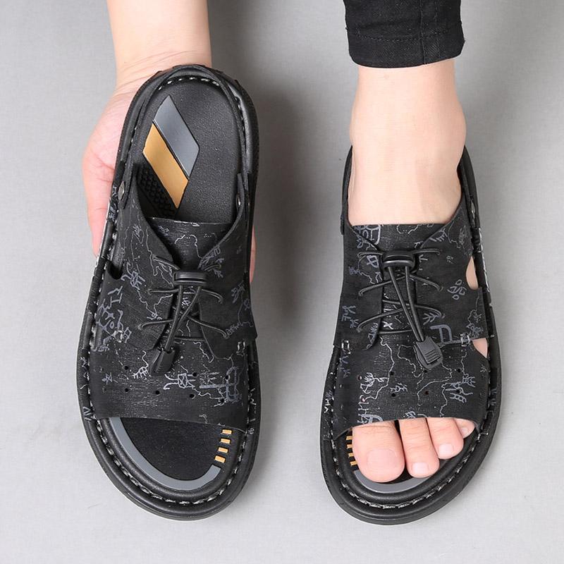 2024 New Summer Leather Dual-purpose Beach Sandals Men Slippers Holidays Sandals Beach Shoes Men Soft Breathable Casual Shoes