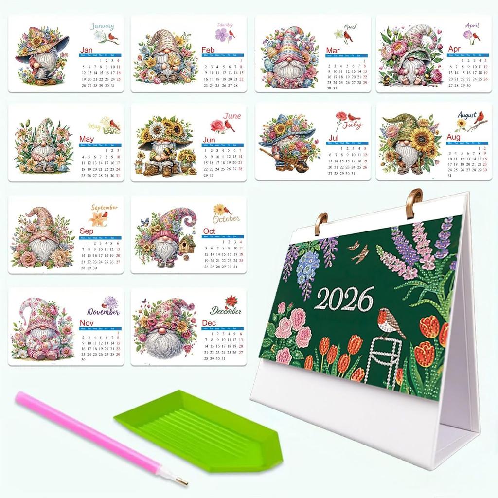 2026 Standing Desk Calendar DIY Diamond Art Painting Monthly Flip Desktop Calendar with To Do List Calendars Planner for Home Office-2026-A