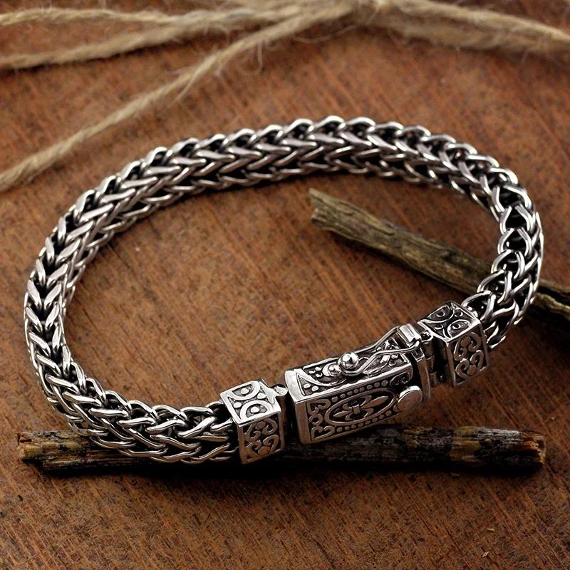HX Silver 4mm/5mm Smycken Herrarmband Personlighet Fredsmönster Retro Hipster Nyckelmönster Spänne Present Accessoar Kedjeserie