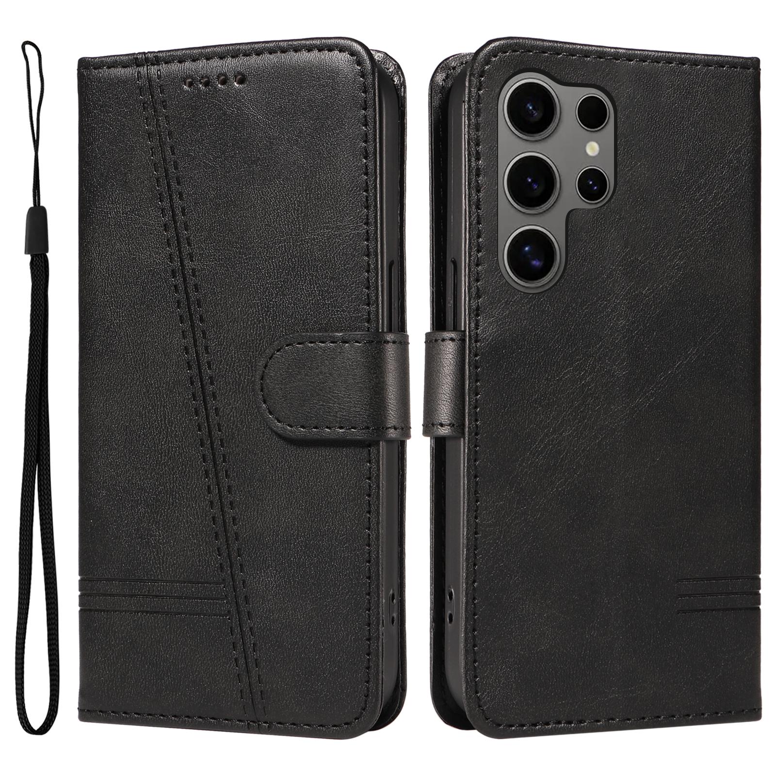 

For Samsung Galaxy S25 Ultra Case Flip Wallet T-Shape Lines Leather Phone Cover C
