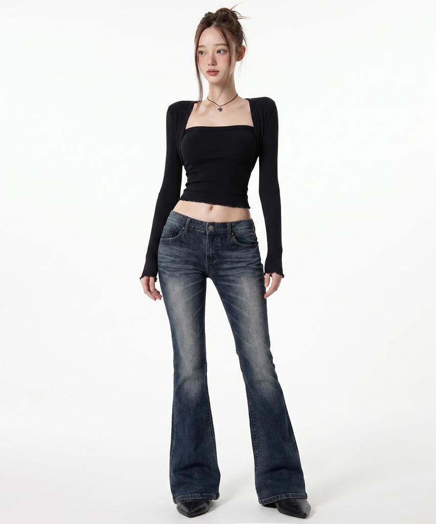 INMUDEU Zen Slim Fit Bolero Long Sleeve T-Shirt [Black]