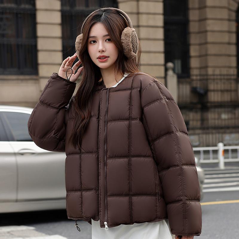 Cotton-padded Women's Short Winter New Down Cotton Clothes Women's Puffs Tofu Blocks Round Neck Loose Bread Clothes Jacket Women