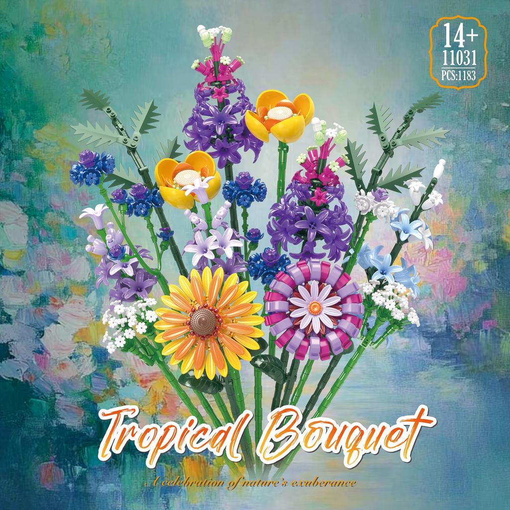 1183Pcs Tropical Bouguet Series Building Blocks Flower Desktop Preserved Flower Ornament Kid'S Toy Gift For Girls/Lovers/Mothers