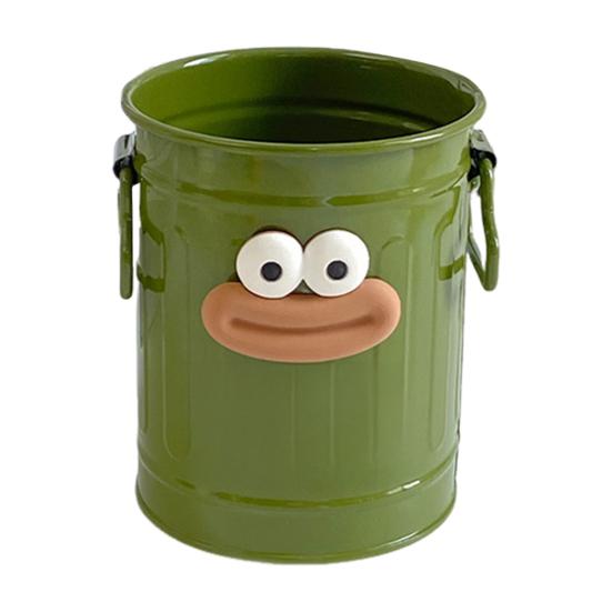 Cartoon Pen Holder Retro Bucket Shape Desk Organizer Large Capacity Storage Holder for Pens Pencils Makeup Brushes