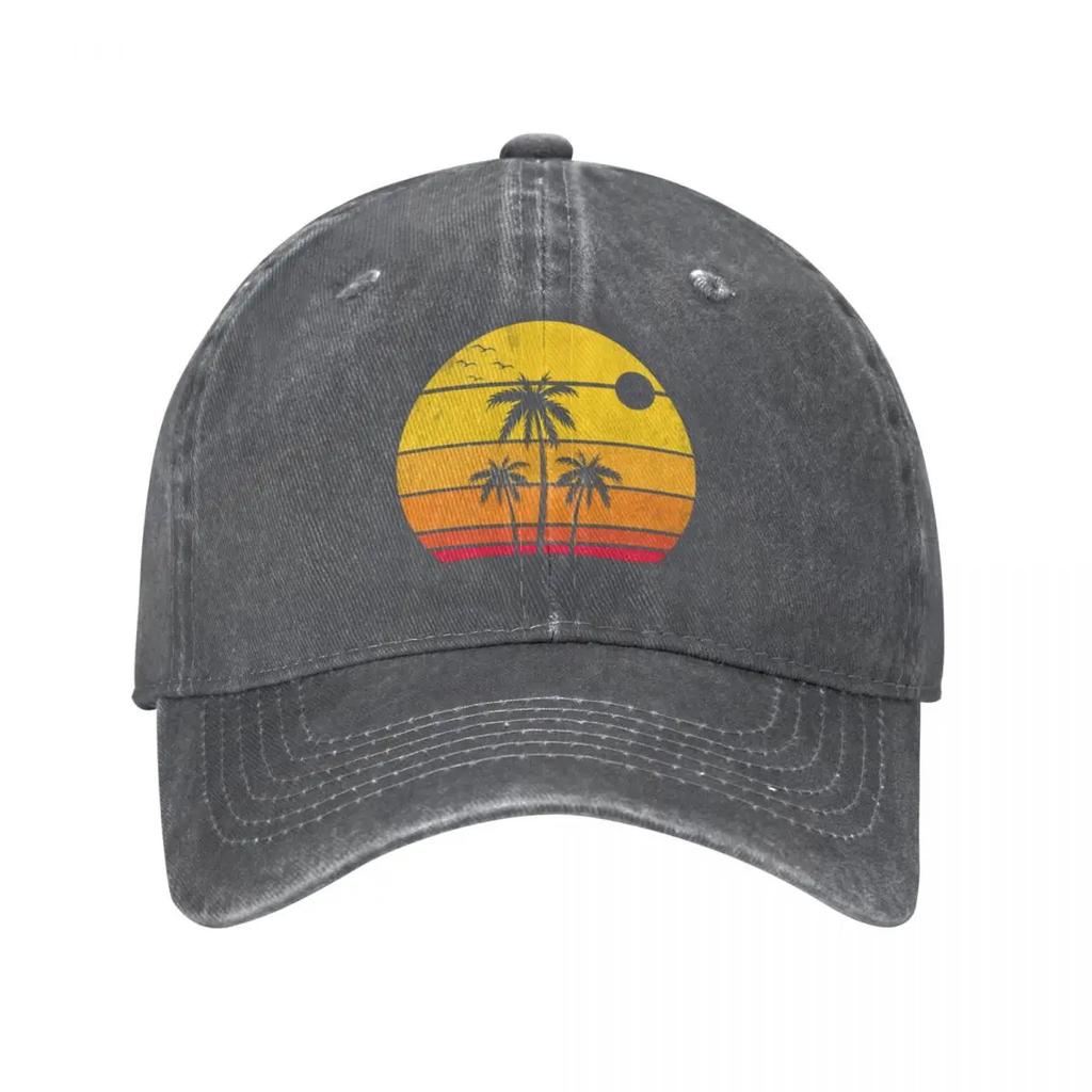 Retro Vintage Sunset Coco Palm Tree Tropical Beach Gift Baseball Cap Trucker Cap Dropshipping Men'S Hats Women'S
