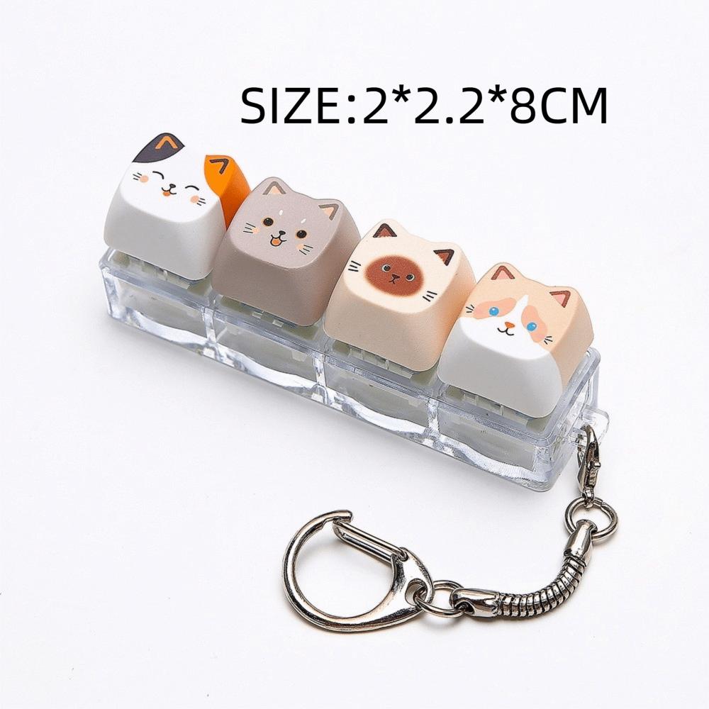 Cute Cat Keyboard Fidget Toy 4 Keys Mechanical Keyboard Keychain Gifts for Kitten Fans