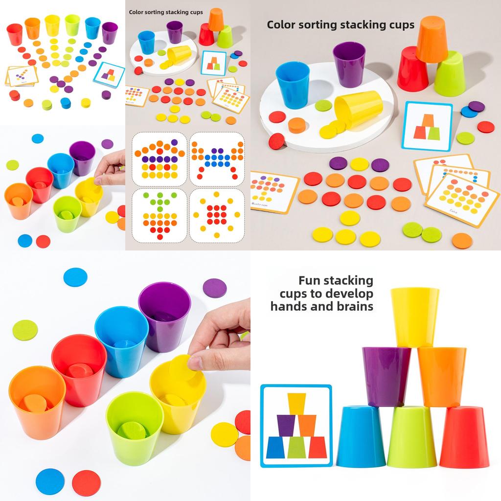 Wooden Color Sorting Stacking Cups Toy For Kids Educational Play And Focus Development