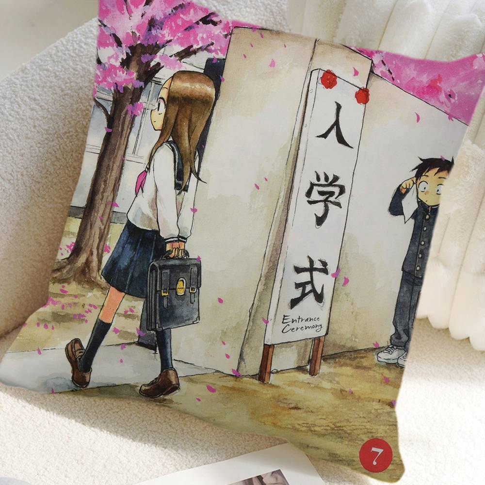 Teasing Master Takagi-san Anime Pillow Case Square Pillow Bedroom Sofa Leisure Comfort Cushion Car Home Decoration