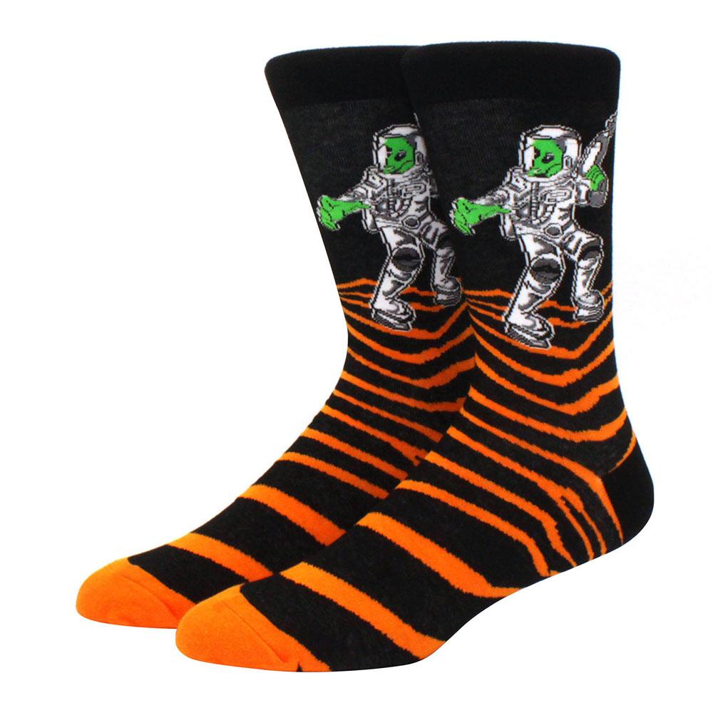 Herr Kammade Bomullsstrumpor Roliga Glad Novelty Långa Crew Strumpor Astronaut Djur Romb Galet Roliga Funky Skateboard Strumpor Färgglada
