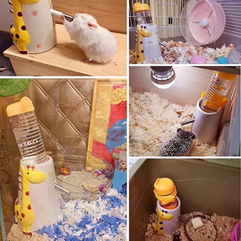 Hamster Squirrel Hedgehog Drinking Bottle Automatic Water Bottle Roll Ball Leakproof Ceramic Water Bottle Small Animals Base 125ml (Yellow + Bottle)