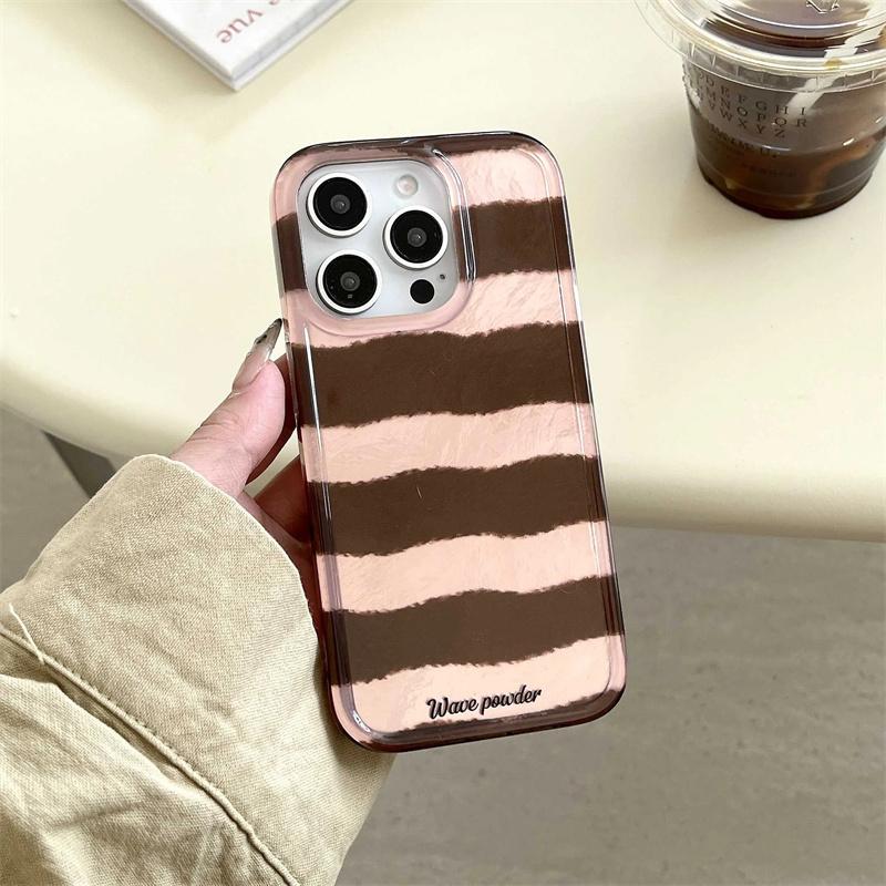 Brown Stripe Print Tinfoil Texture Hard Case for Iphone 16 15 14 13 PRO MAX 11 12 13 PRO XR 7 8 PLUS  Shockproof Phone Cover