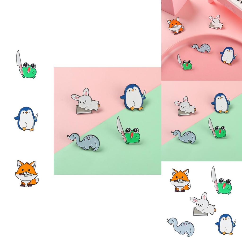 Fun And Whimsical Animal Pins With Charming Penguin House And Fox Knife Motifs