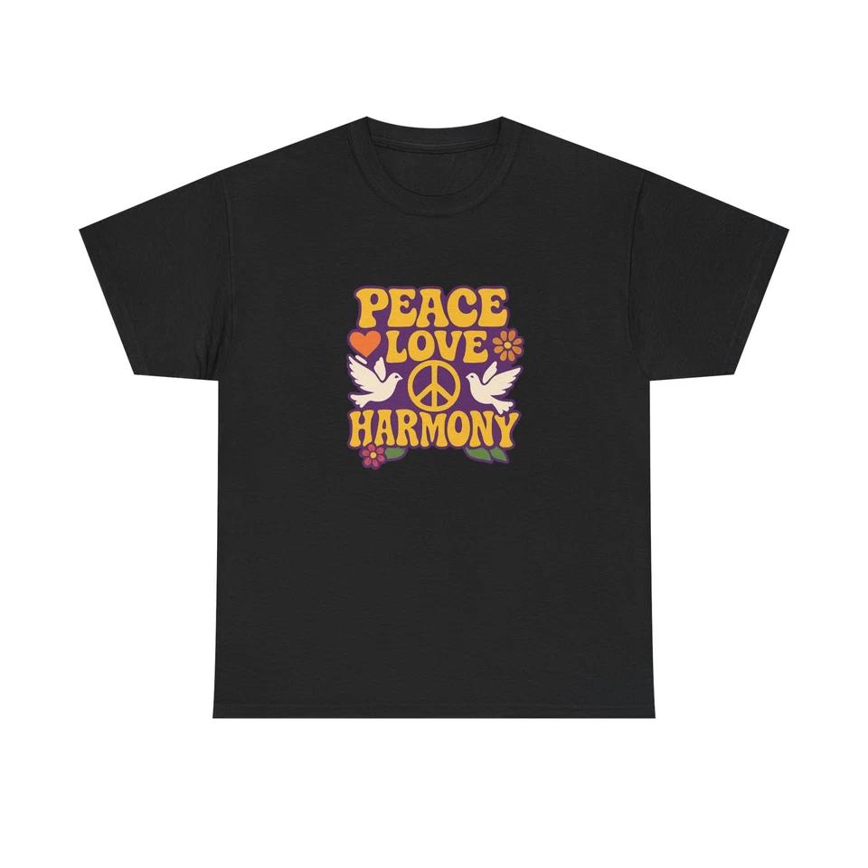 Unisex Adult T Shirt Peace Love Harmony Retro Hippie Design S