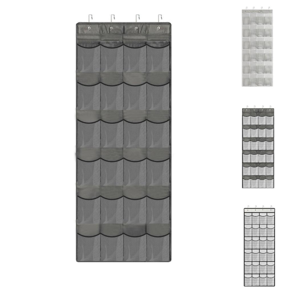 Wall-Mounted 24-Grid Mesh Fabric Storage Rack - Clear Hanging Closet Organizer for Shoes, Sundries, Over-the-Door Use
