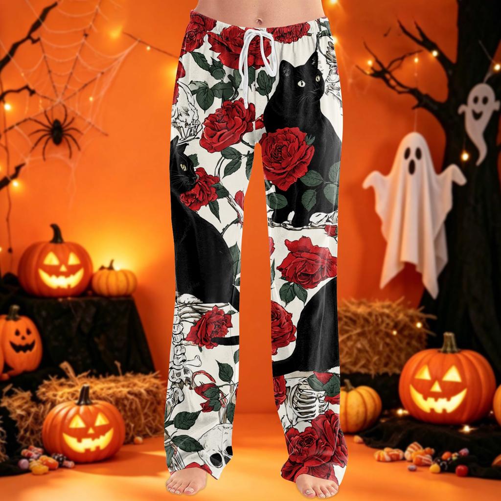 Women's Pajama Pants with Drawstring Halloween Print Relaxed Fit for Casual