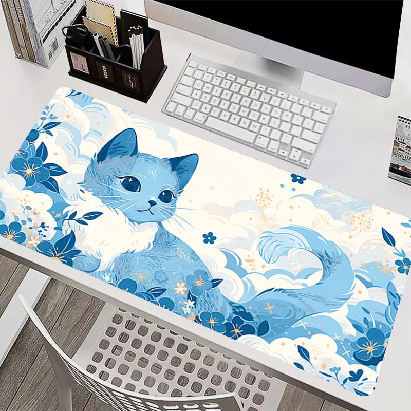Blumenkatze Mauspads Erweitertes Gamer Schreibtischmatte PC Computer Tastaturmatte Heilendes Gummi Tischmatte kawaii Teppich Großes xxl-Mauspad