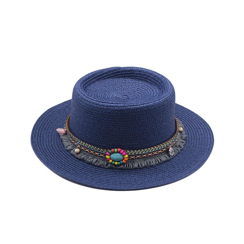 Summer Straw Jazz Hat Outdoor Seaside Beach Sunscreen Sunshade Sun Cap Flat Brim Classic Travel Panama