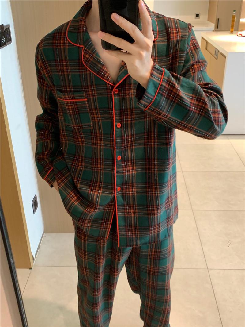 

Korean-Style Autumn/Winter Color Block Plaid Cozy Home Wear Set for Couples One size