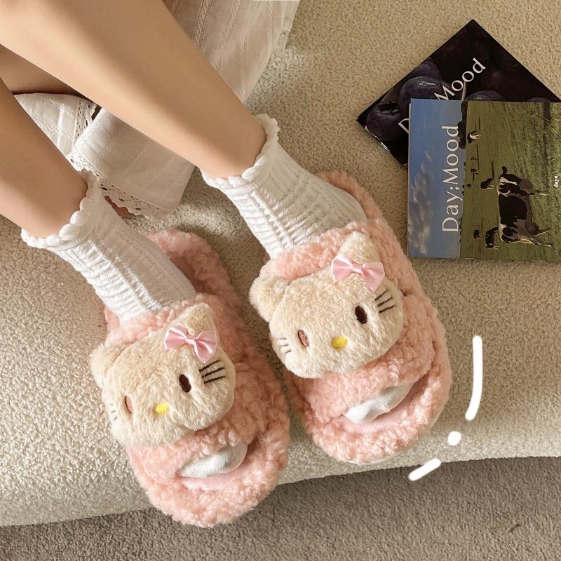 Fashion Cartoon Plush Slippers 2024 Winter New Indoor Cotton Slippers Warm Thick Bottom Cute Home Shoes Female