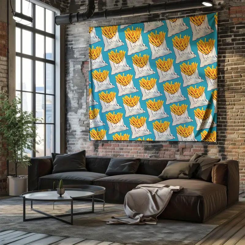French Fries Tapestry Wall Hanging Fast Food Decor Kitchen Aesthetic Trendy Dorm Room Backdrop Unique Foodie Gift Retro Diner Vi